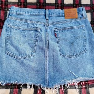 Levi Skirt Denim Distressed Cut Button Up Front Cowgirl Western Summer Casual